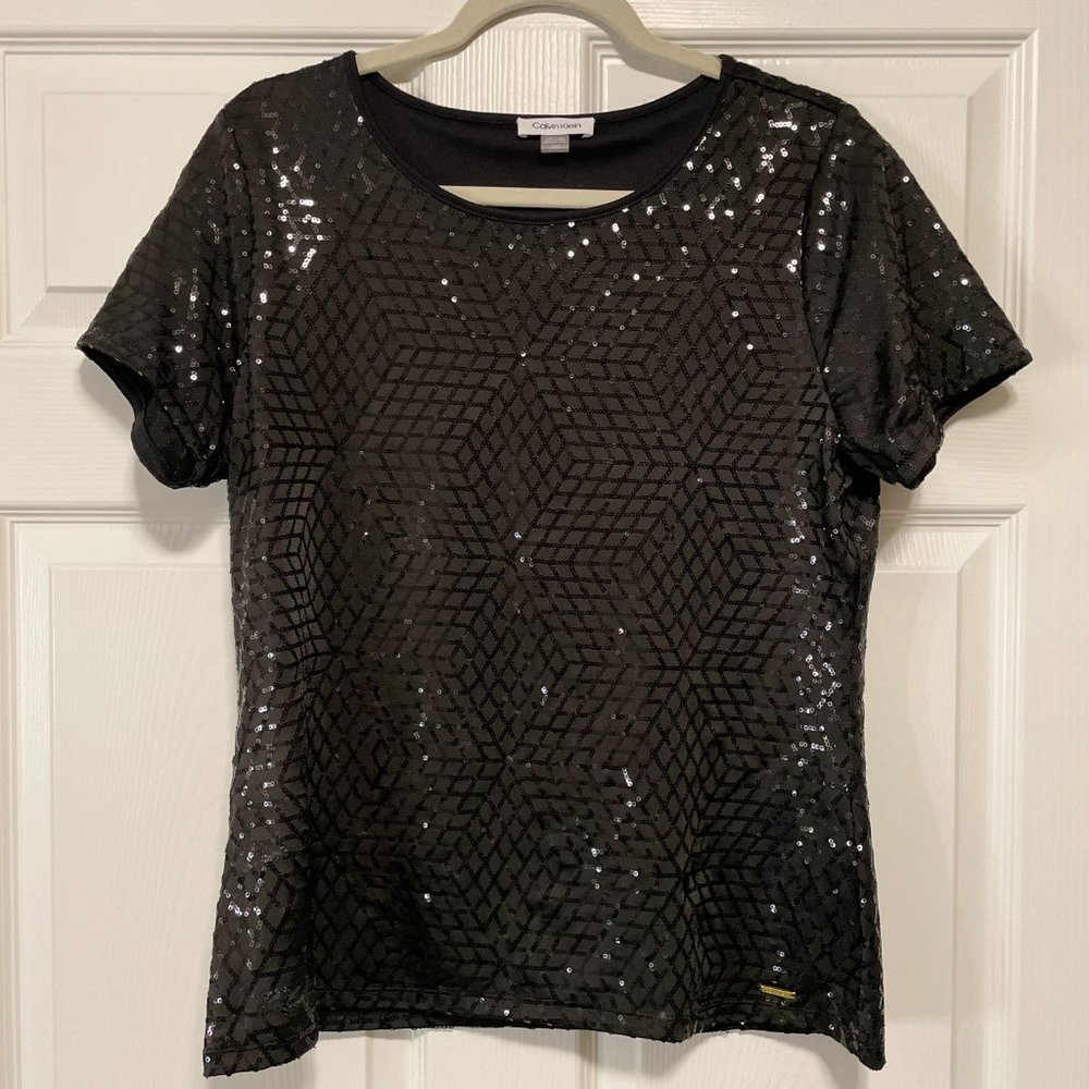 NWOT! Shimmering Sequin Pattern Calvin Klein Jersey Top Size L